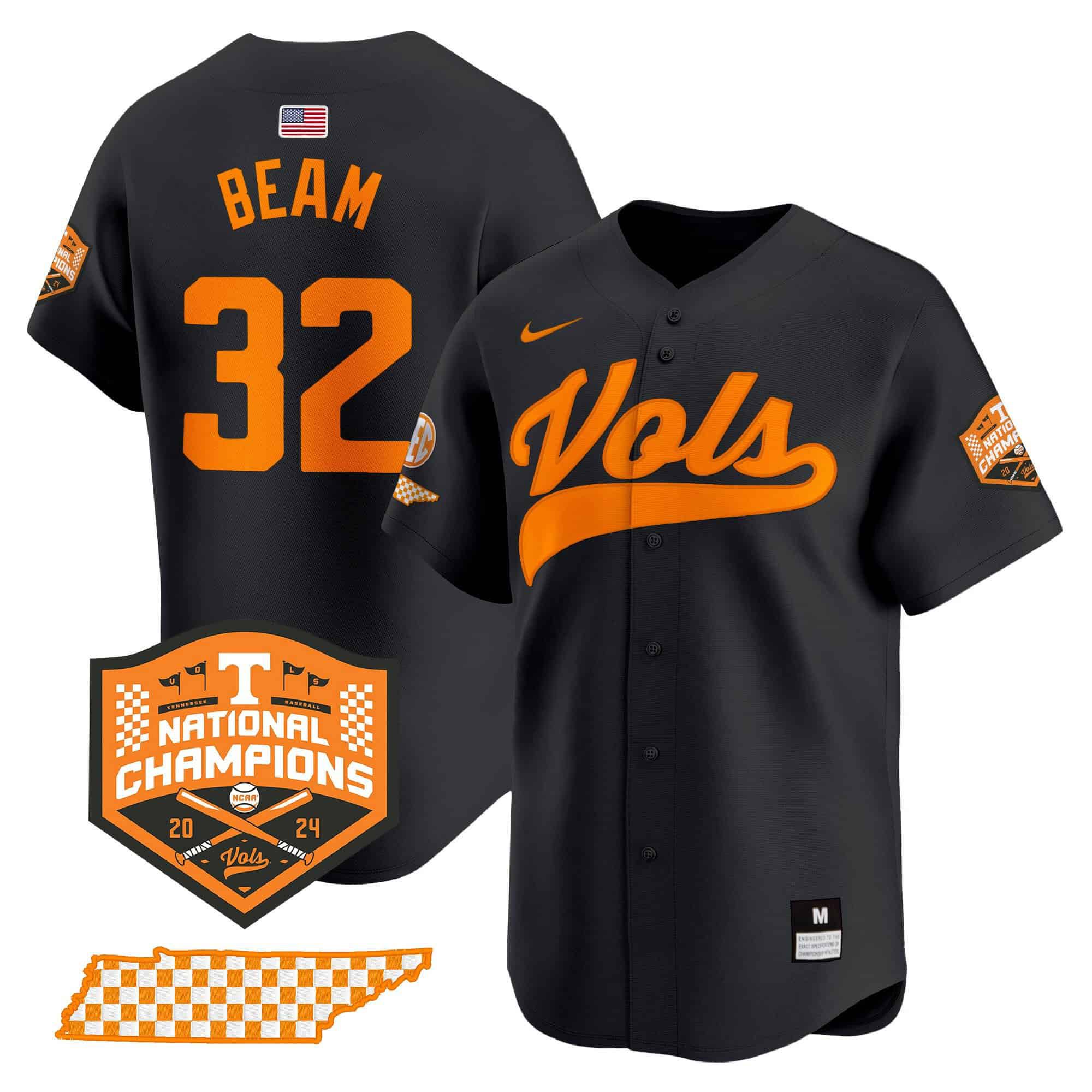 Men Tennessee Volunteers #32 Beam Black 2024 Nike Champions Vapor Premier Limited NCAA Jersey